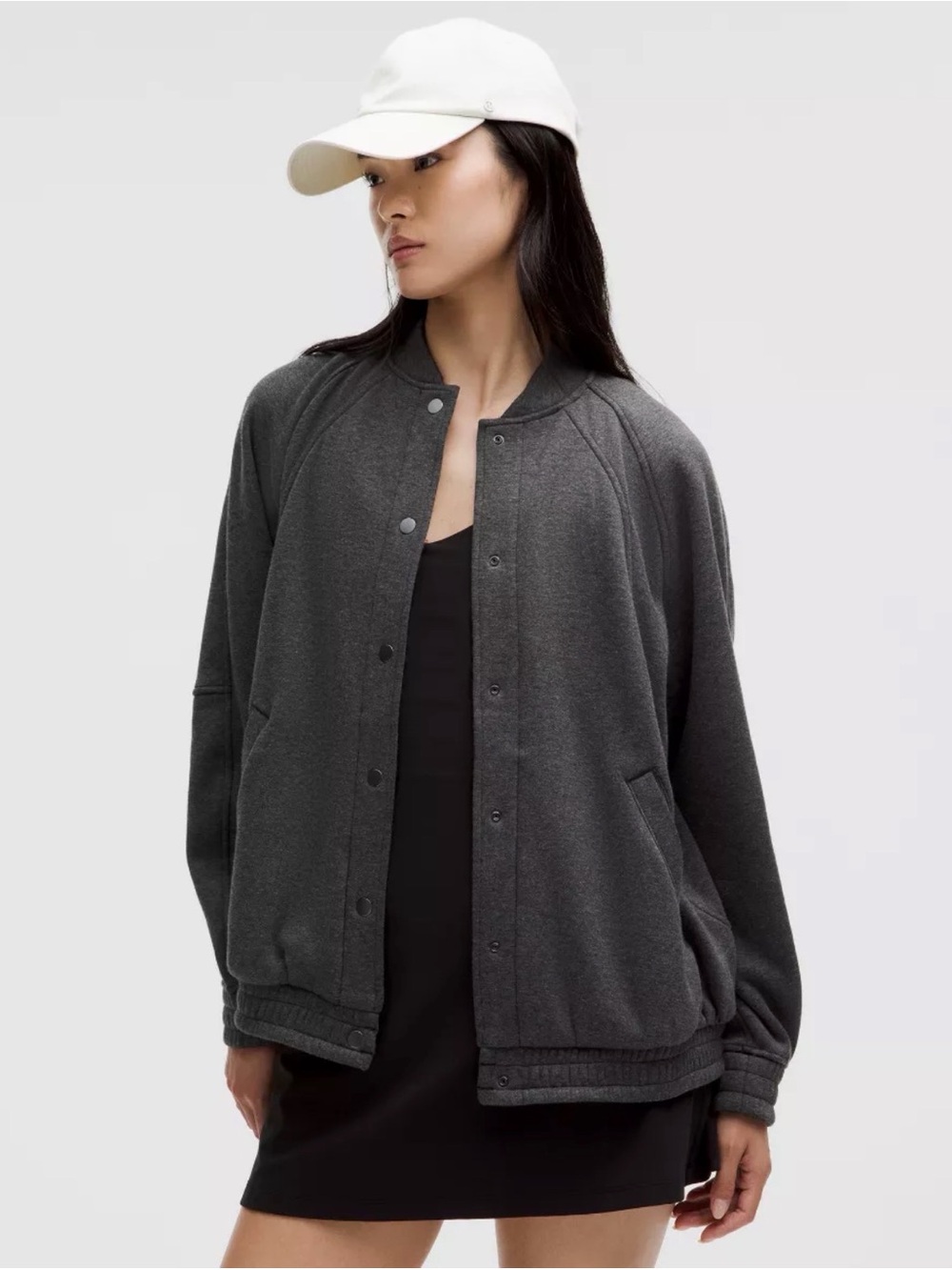 Scuba Oversized Varsity Jacket *Plush Charcoal Snap-Front Bomber Jacket